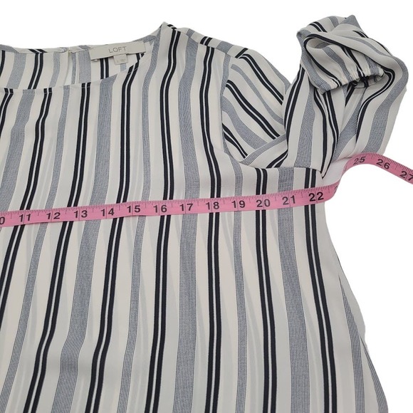 Loft Navy & White Striped Tie Front 3/4 Sleeve Blouse Womens Sz L - Picture 4 of 11